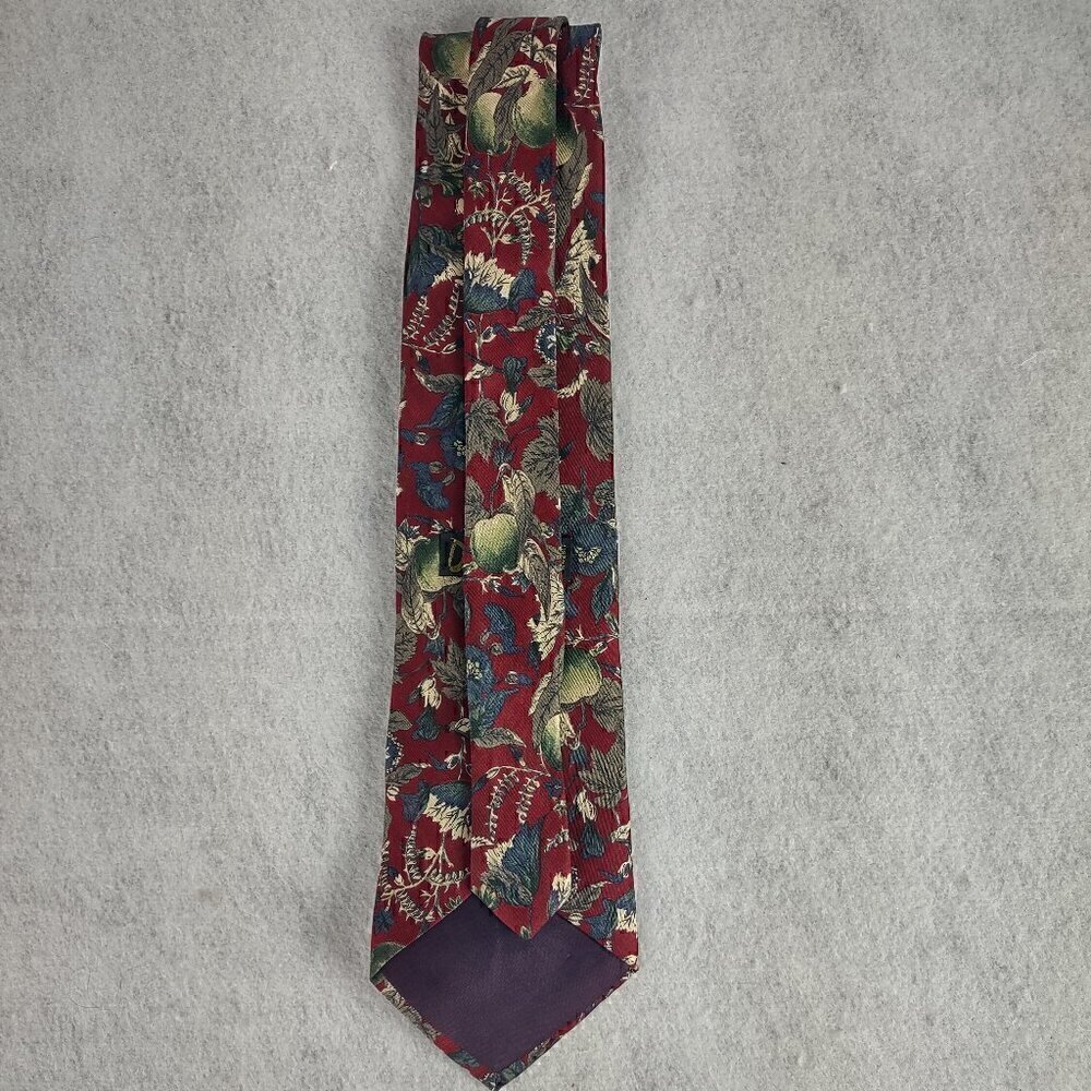Domani Mens Burgundy, Blue, Gray Green, Flower Pattern 100% Italian Silk Necktie - Picture 3 of 9